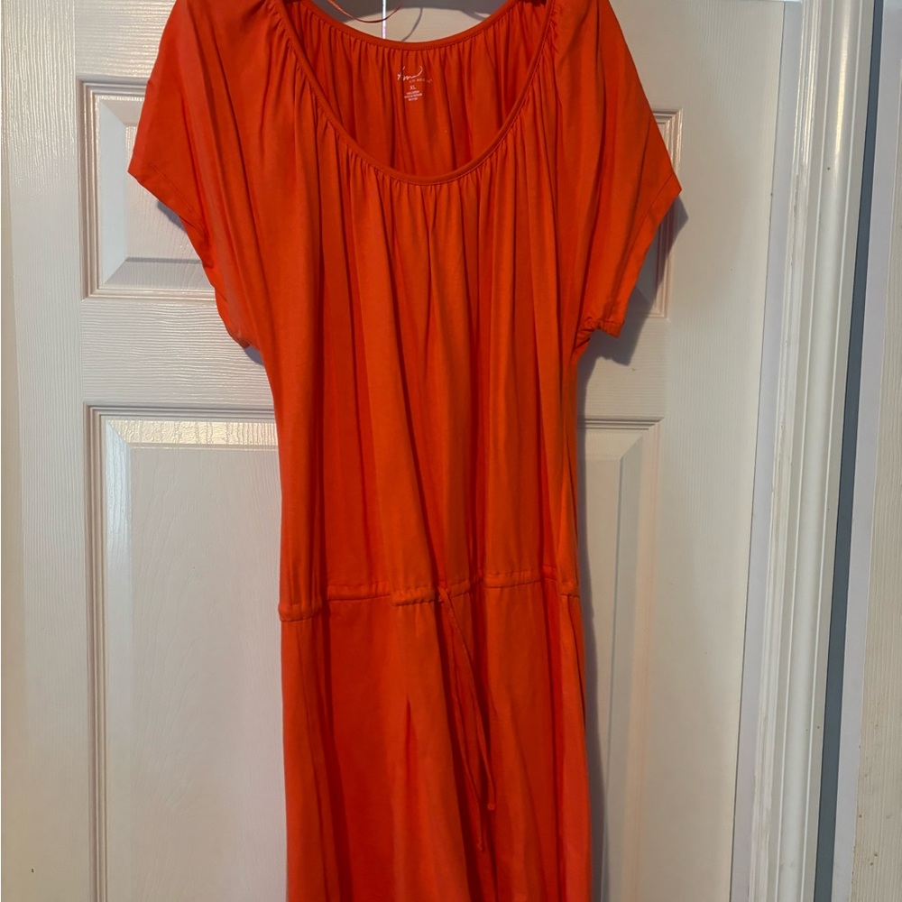 Kim Rogers Bright Orange Midi Scoop-Neck Dress